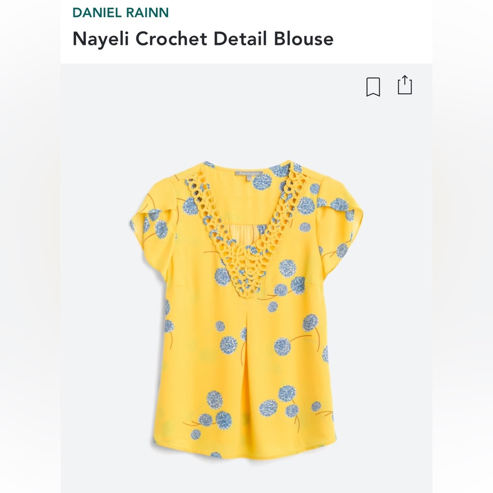 DANIEL RAINN Nayeli Crochet Detail Yellow Blouse Like New Sz L - Picture 2 of 10